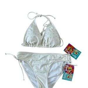 White Bikini Set with Drawstring Details